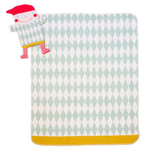 Load image into Gallery viewer, David Fussenegger Green Harlequin Juwel Bassinet Blanket with Puppet