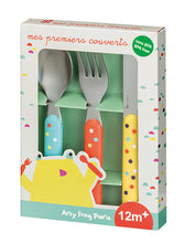 Load image into Gallery viewer, Jungle Farm Dotty 3-piece toddler cutlery set
