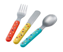 Load image into Gallery viewer, Jungle Farm Dotty 3-piece toddler cutlery set